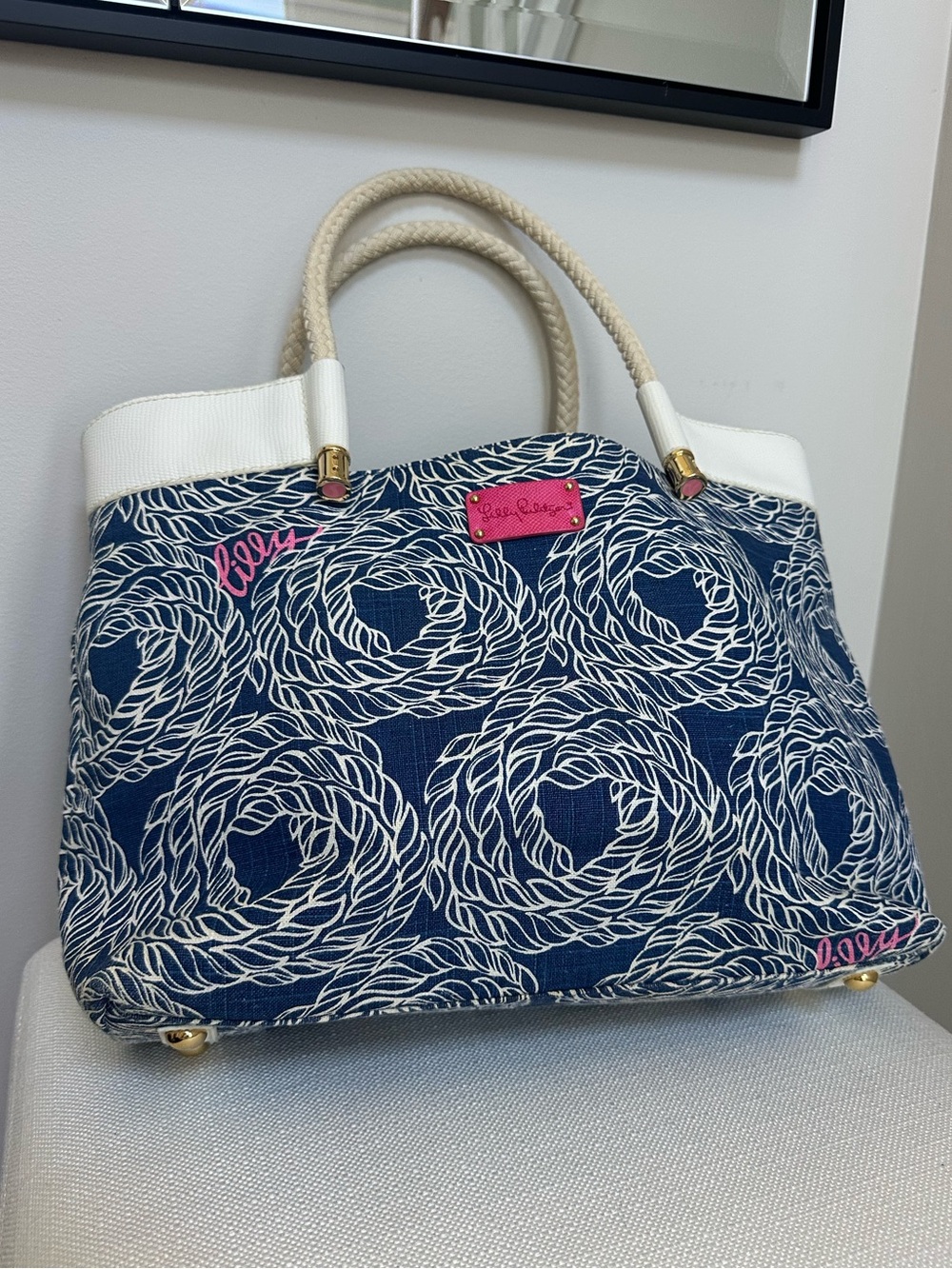 Lilly Pulitzer navy tote bag